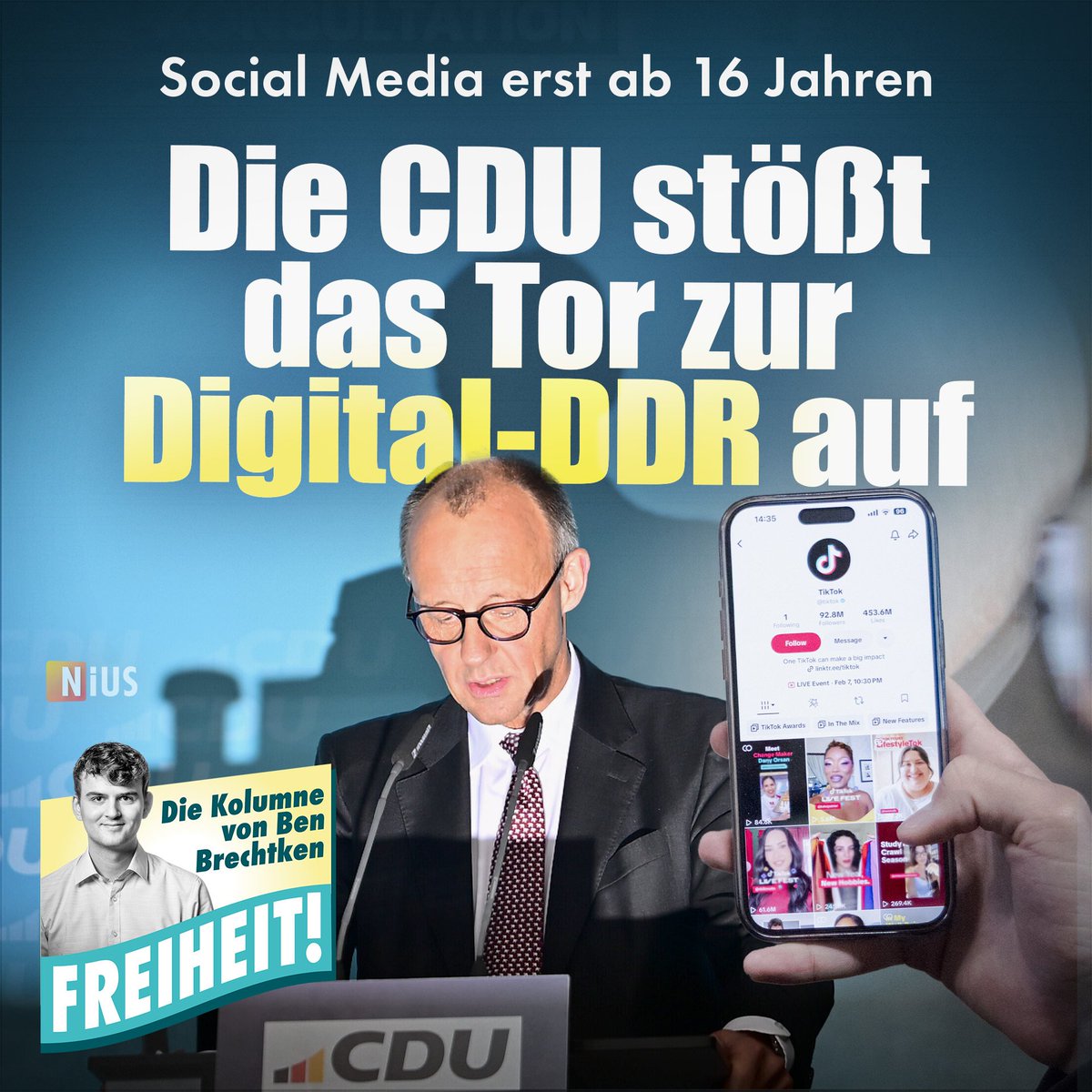 niusde_'s tweet image. Die CDU fordert ein Social-Media-Verbot für alle unter 16 Jahren. Das ist nicht nur ein Frontalangriff auf alle Kinder und Jugendlichen, sondern auch auf alle Eltern und das Recht auf Privatsphäre und Meinungsfreiheit – die CDU greift mit diesem Vorschlag alle Bürger an.…