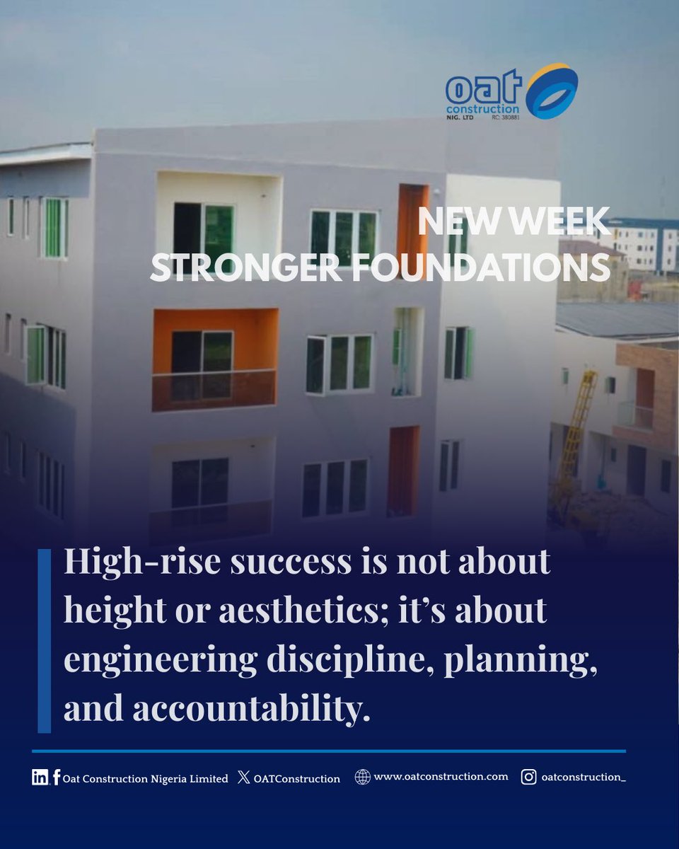 OATConstruction's tweet photo. New week, same uncompromising standards.
Structural integrity isn’t just a checklist item; it’s a mindset we bring to the site every Monday.
Let’s build something that lasts.
#ConstructionNigeria #OatConstruction #NewWeek https://t.co/Tc9tsFTUCQ