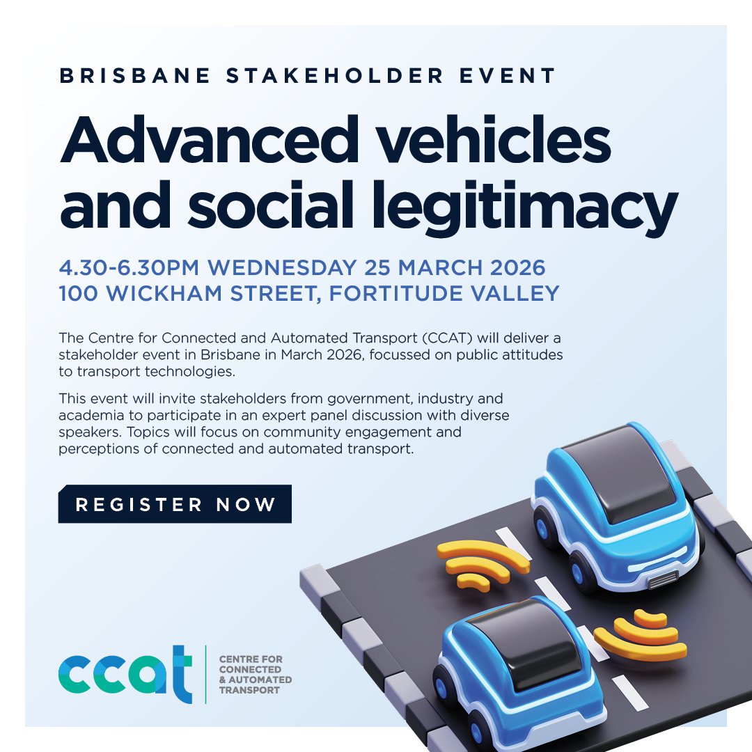 New CCAT event | Advanced vehicles and social legitimacy

25 March 2026 | 4.30–6.30pm
📍 Fortitude Valley, QLD

Register Now 🔗
ap1.hubs.ly/y0zmk_0