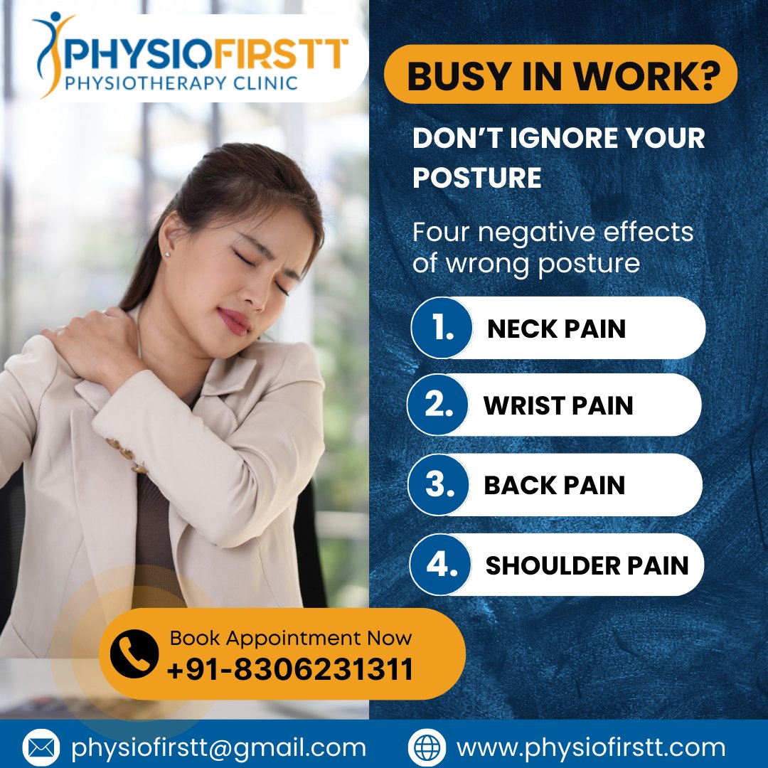 Busy at work? Don’t let poor posture slow you down! 

👉 Book your appointment now and feel the difference.
📞 +91-8306231311
📧 physiofirstt@gmail.com
🌐 physiofirstt.com

#PostureMatters #WorkWellness #HealthyLifestyle #PainRelief #Physiotherapy #HealYourBody #SelfCare