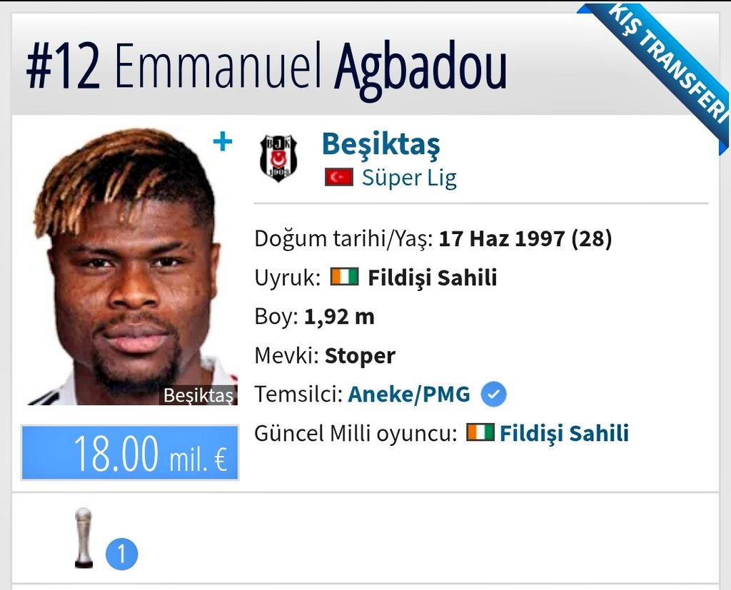 -Marc Guehi 23 milyon Euro yaş 25 Manchester City.

-Emmanuel Agbadou 18 milyon Euro bonservis yaş 28 Beşiktaş.

Mesaj bu kadar...