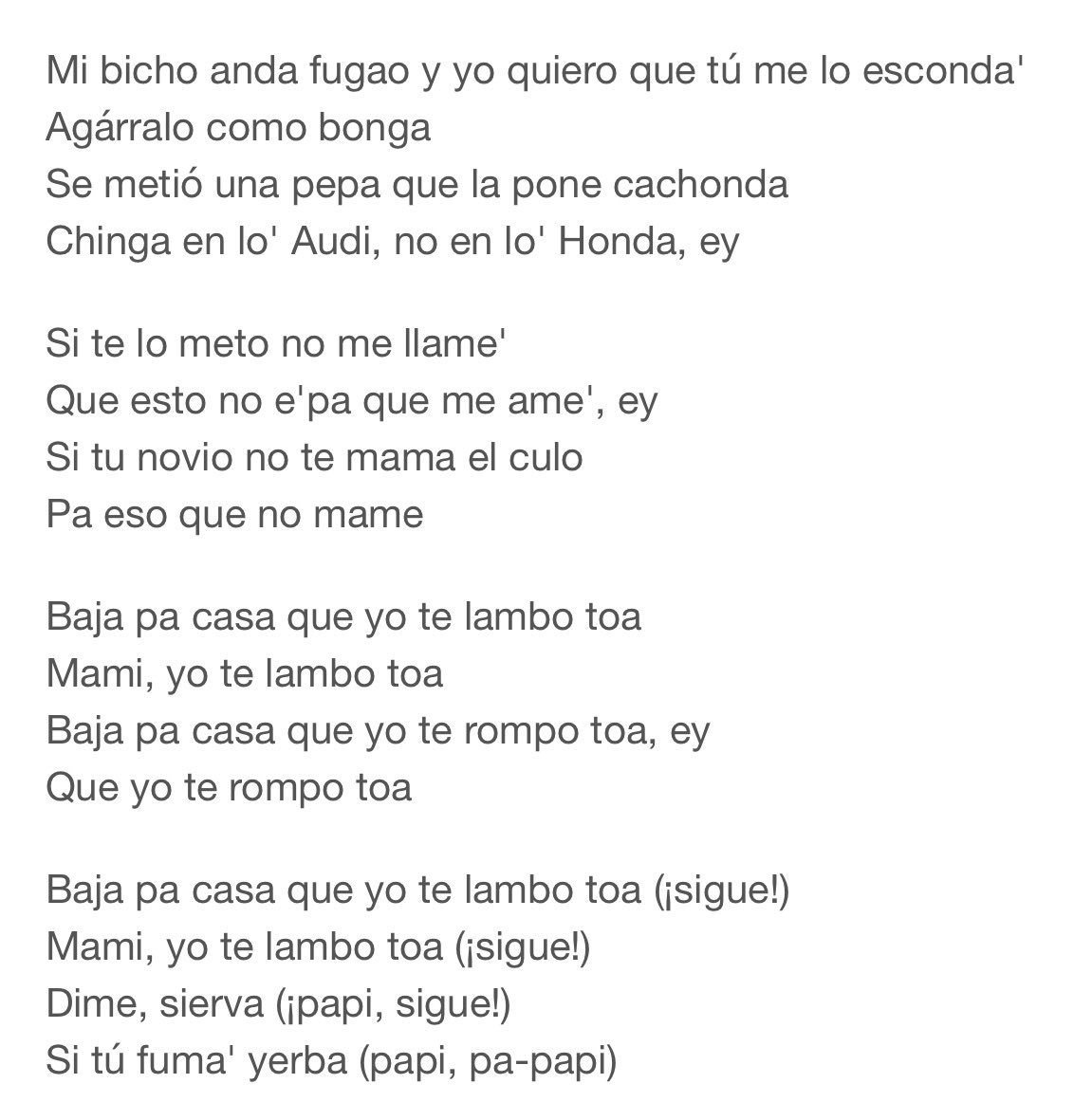 Esto es un pequeño fragmento de una canción de Bad Bunny, alguien que ha basado su carrera denigrando a la mujer. Asco de persona.
Esto es lo que defiende <a href="/ElNecio_Cuba/">El Necio</a>  👇🏿