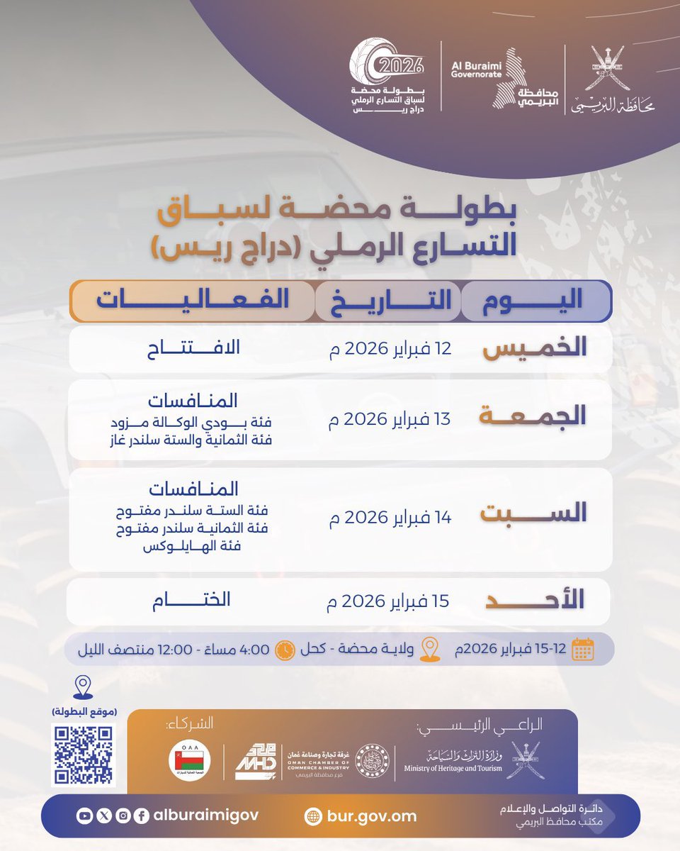 buraiminet's tweet image. برنامج بطولة محضة لسباق التسارع الرملي (دراج ريس) مع الفعاليات المصاحبة لها