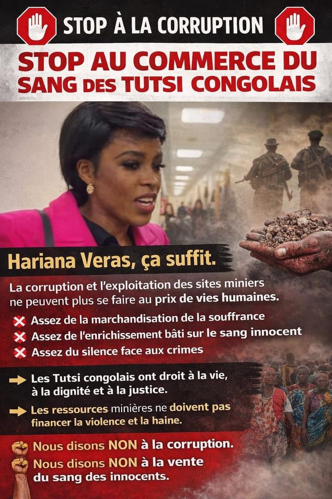 La communauté Banyamulenge-Tutsi congolais disent #NON à Hariana Veras, corrompue et instrumentalisée par le régime de #Kinshasa pour couvrir les violences contre les Tutsi au Congo <a href="/HarianaVeras/">Hariana Veras</a> <a href="/hrw/">Human Rights Watch</a> <a href="/UNGenocide/">UN Genocide</a> <a href="/usambnl/">U.S. Ambassador to the Netherlands</a> <a href="/SecRubio/">Secretary Marco Rubio</a>