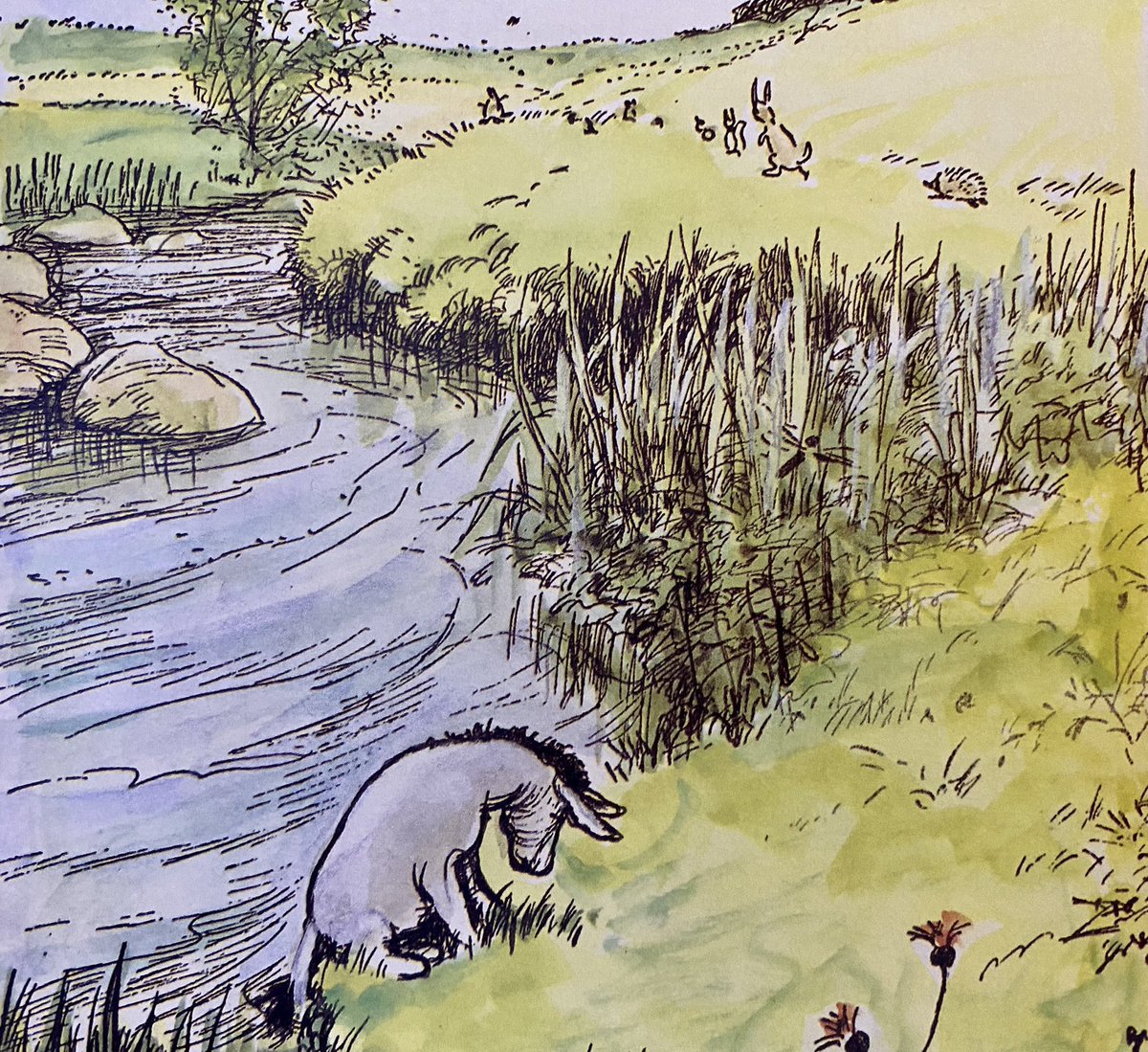 “You said ‘Hallo’ and Flashed Past,” said Eeyore. “I saw your tail a hundred yards up the hill as I was meditating my reply. I had thought of saying ‘What?’ - but, of course, it was too late.”
“Well, I was in a hurry,” said Rabbit.
~A.A.Milne