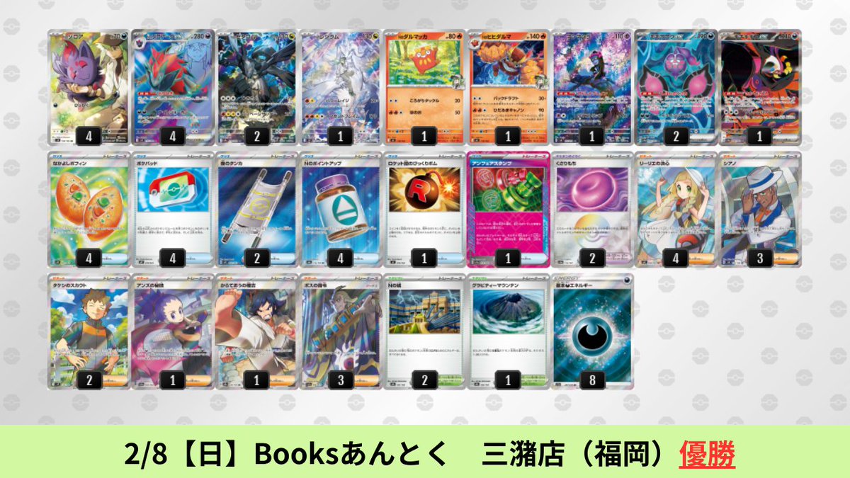 2/2【月】～2/8【日】 Nのゾロアークexのシティリーグ優勝デッキを掲載