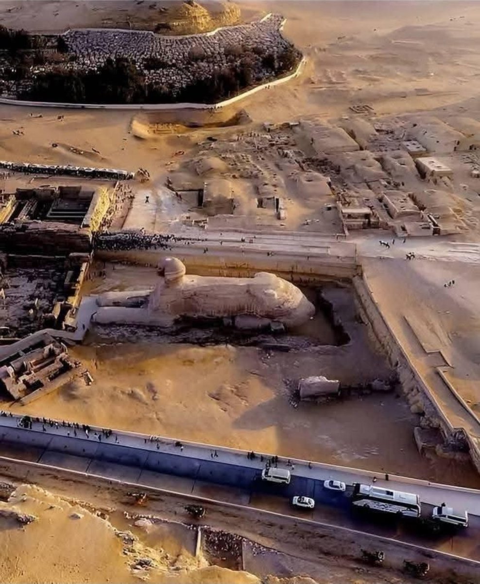 No wonder they don't like aerial photos of the Sphinx.  For a civilization with proportional art in all other statues and reliefs, the greatest of all statues in Egypt is grossly disproportionate between head and body.