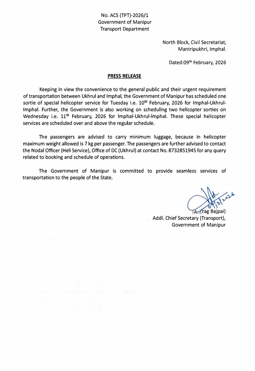 Press Release from Government of Manipur, Transport Department