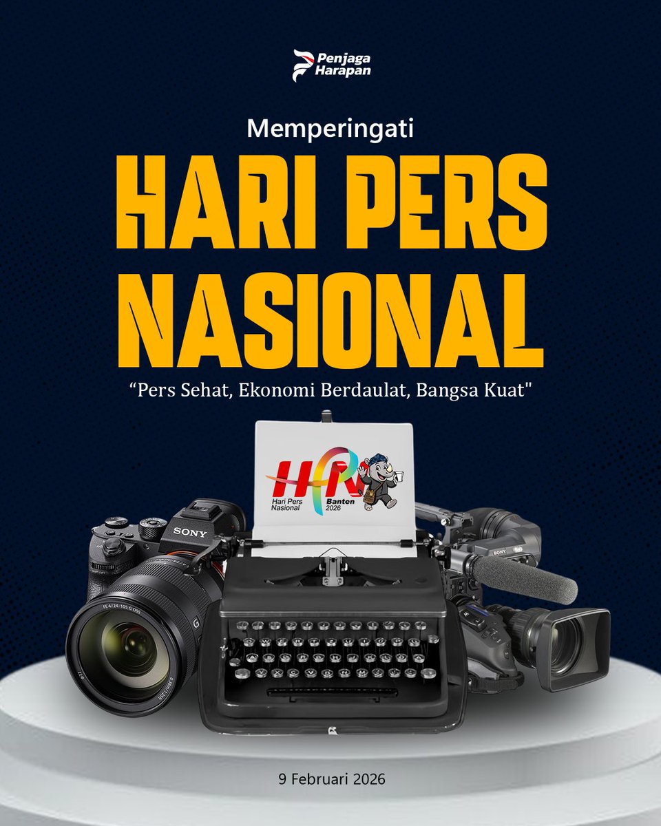 penjagaharapan's tweet photo. Di tengah arus informasi, pers yang sehat adalah kunci ekonomi yang berdaulat dan bangsa yang bermartabat. Terus berkarya demi bangsa yang lebih kuat dan berdaulat.
Selamat Hari Pers Nasional 2026!
#HPN2026 #PersSehat #EkonomiBerdaulat #IndonesiaKuat #PersBerdaulat #MediaSehat https://t.co/c3L3YcfTwy