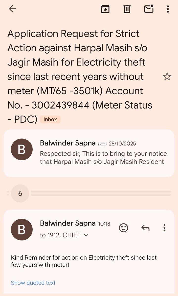 SapnaBalwinder's tweet photo. @PSPCLPb ਇਹਨੀ  ਭਲਾਈ ਪਹਿਲੀ ਵਾਰ ਪੰਜਾਬ ਵਿਚ ਹੋ ਰਹੀ ਹੈ ਕਿ ਲੋਕੀ ਬਿਨਾ ਮੀਟਰ ਤੋਂ ਹੀ ਬਿਜਲੀ ਮੁਫਤ ਵਰਤ ਰਹੇ ਹਨ ਤੇ ਨਾਲਦੇ  ਲੱਗਦੇ ਘਰਾਂ ਦਾ ਬਿਲ 10,000 ਰੁਪਏ ਤੋ ਘਟ ਕਦੀ ਆਇਆ ਨਈ । ਸ਼ਿਕਾਇਤਾ ਦੇ ਬਾਵਜ਼ੂਦ ਵੀ ਮਹਿਕਮੇਂ ਵਲੋਂ ਕੋਈ ਕਾਰਵਾਈ ਨਹੀਂ। @AAPPunjab @BhagwantMann #Punjab #pspcl https://t.co/6GihC3fSk3