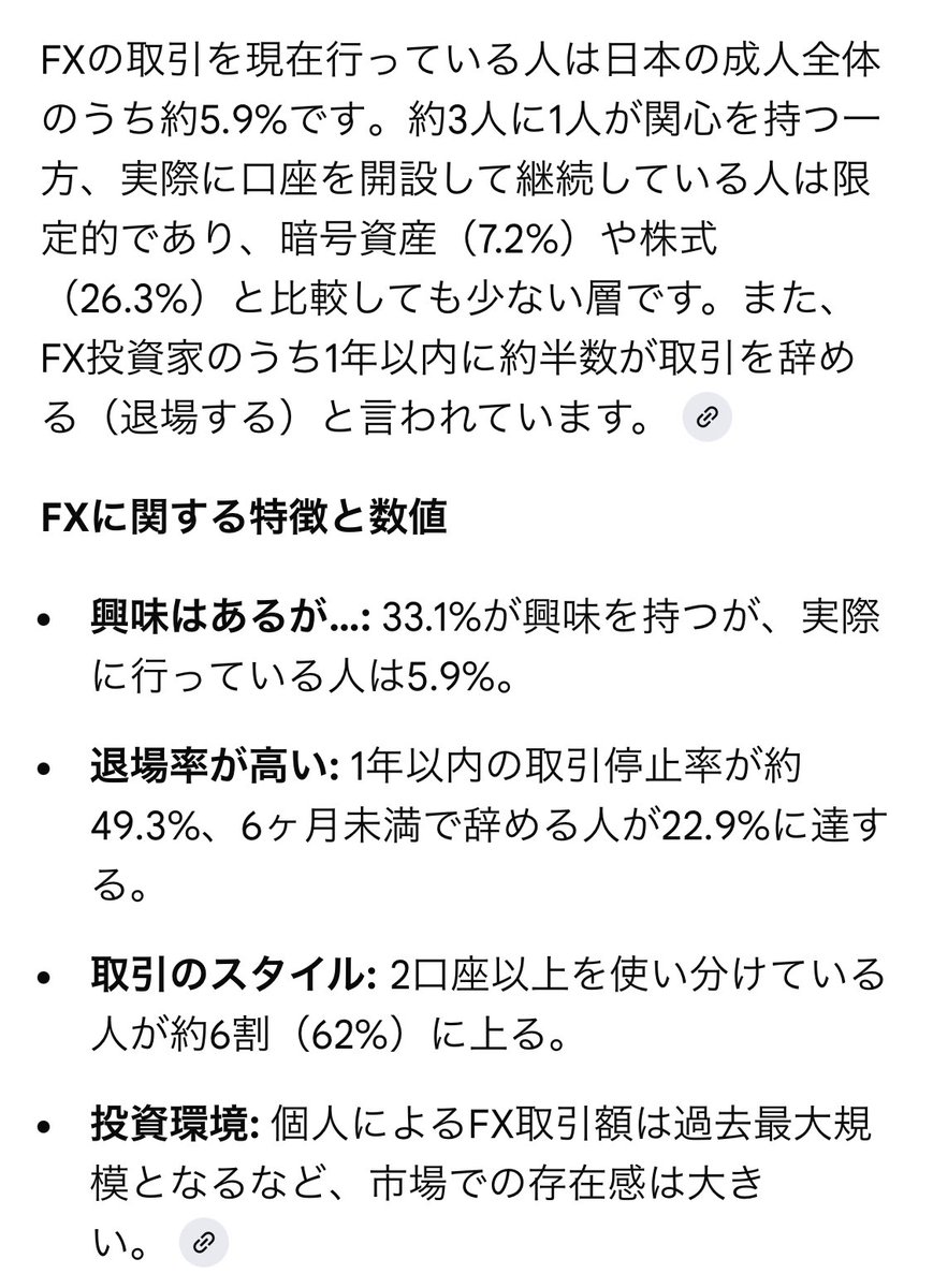 Gottsu_e's tweet photo. 全国でFX取引してる人は600万人ほど。
大事なのは勝ち方じゃなくて負け方やから。
負けのシナリオさえ組んでおけば、
いくらでもプラス収支にできるのがFX。 https://t.co/a0YwTG1kTN
