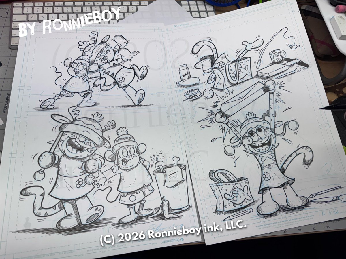 Ronnieboyink's tweet photo. Nine more pages remain to be inked, and then my book will be finished. I won't reveal too much, but these characters are central to the story.
#ink #inkdrawing #dippenandink #cartoon 
#crosshatch #dippen #illustration https://t.co/EUpMhzge5A