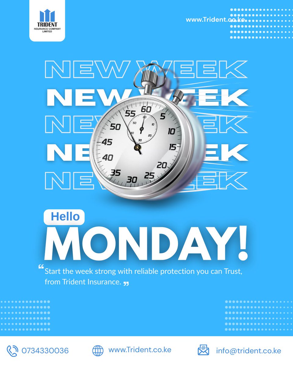 tridentIns's tweet image. Hello Monday! ⏰
Start your week strong with protection you can rely on. Trident Insurance is here to protect you every step of the way. 💙
#HelloMonday #NewWeek #TridentInsurance #ReliableCover #InsuranceMadeSimple