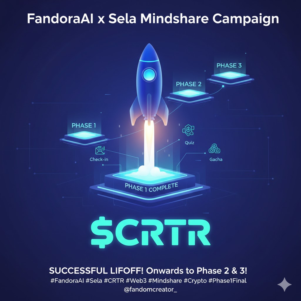 [ $CRTR FandoraAI,<a href="/fandomcreator_/">FANDOM CREATOR</a> 14일차 ]
드디어 오늘, FandoraAI x Sela 마인드쉐어 캠페인 Phase 1의 대장정이 마무리되었습니다! 🏁

저도 방금 마지막 Daily Earn (Check-in, Quiz, Gacha) 3종 세트를 모두 완료했는데요. 매일 꾸준히 참여하면서 느낀 건, 단순히 보상을 받는 걸 넘어 $CRTR