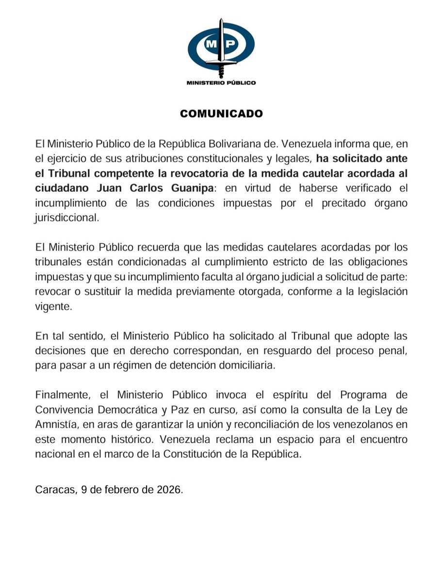 🇻🇪 | URGENTE — El régimen de Delcy Rodriguez se atribuye el secuestro de Juan Pablo Guanipa.

Esto es gravísimo.