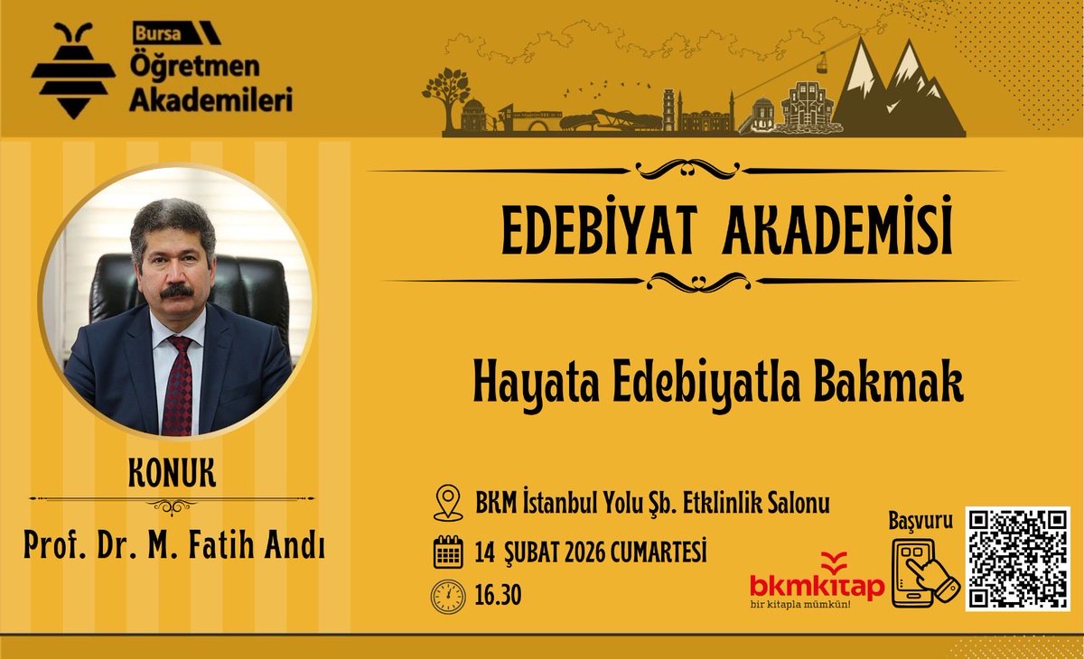 📌 Bursa Öğretmen Akademileri

Edebiyat Akademisi kapsamında, Prof. Dr. M. Fatih Andı ile “Hayata Edebiyatla Bakmak” temalı söyleşi programında bir araya geliyoruz.

👉 bursa.meb.gov.tr/akademi

<a href="/tcmeb/">Millî Eğitim Bakanlığı</a>
<a href="/farukyelkenci/">Ömer Faruk Yelkenci</a>
<a href="/bursailmem16/">Bursa İl Millî Eğitim Müdürlüğü</a>
<a href="/GurhanCokgezer/">Gürhan Çokgezer</a>