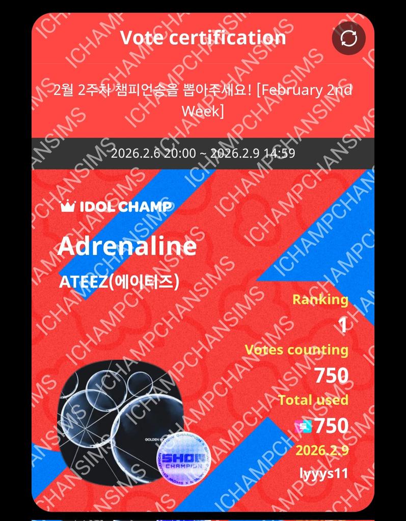 iCHAMPCHANSIMS's tweet image. Congratulations #ATEEZ for winning the giveaway!

Here's a total of 750 🎟 prize for winning! [250 + (10×50)]

Thank you so much for trusting iCHAMPCHANSIMS 💓💓
#iCHAMPVotingProof
