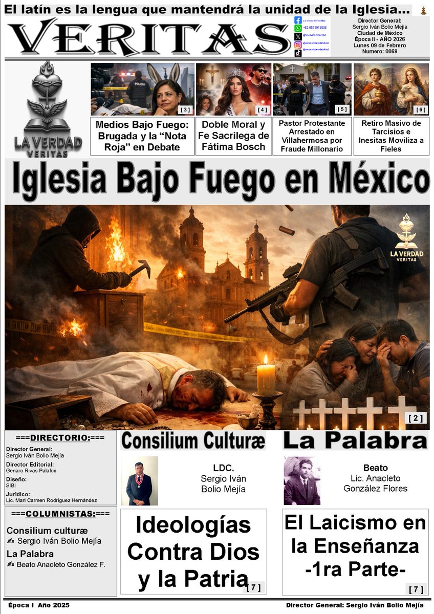 SemanarioVerdad's tweet photo. Periódico Semanario La Verdad, Edición No.0069, 09 de Febrero del 2026.
¡Da click en el siguiente enlace! 👇🏻
https://t.co/pcrOQPOd0O
#PeriodicoDigital #LaVerdad #Noticias #UltimaHora #UltimoMinuto #IglesiaCatolica #ClaraBrugada #FatimaBosh #CasaDeFe #AdoracionNocturnaMexicana https://t.co/0EhiObPa1X