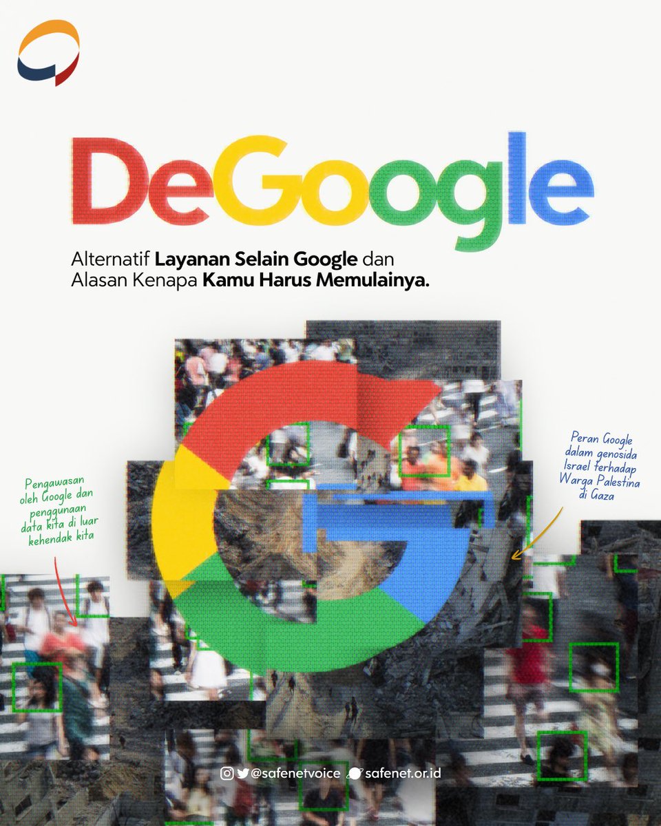 safenetvoice's tweet photo. Dari pengawasan hingga genosida, dua alasan penting kenapa kita harus DeGoogle ✊ https://t.co/Amk5jXSSIZ
