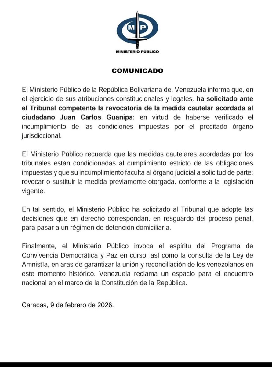 Jhonffonseca's tweet photo. 🇻🇪 ¡ALERTA NACIONAL!

El régimen de Delcy Rodríguez se atribuye abiertamente el secuestro del dirigente opositor Juan Pablo Guanipa.

No es solo una detención arbitraria: es un secuestro confesado por el propio régimen.

Un acto de terrorismo de Estado que muestra que no hay límites para su represión.

¡Venezuela no puede normalizar esto!