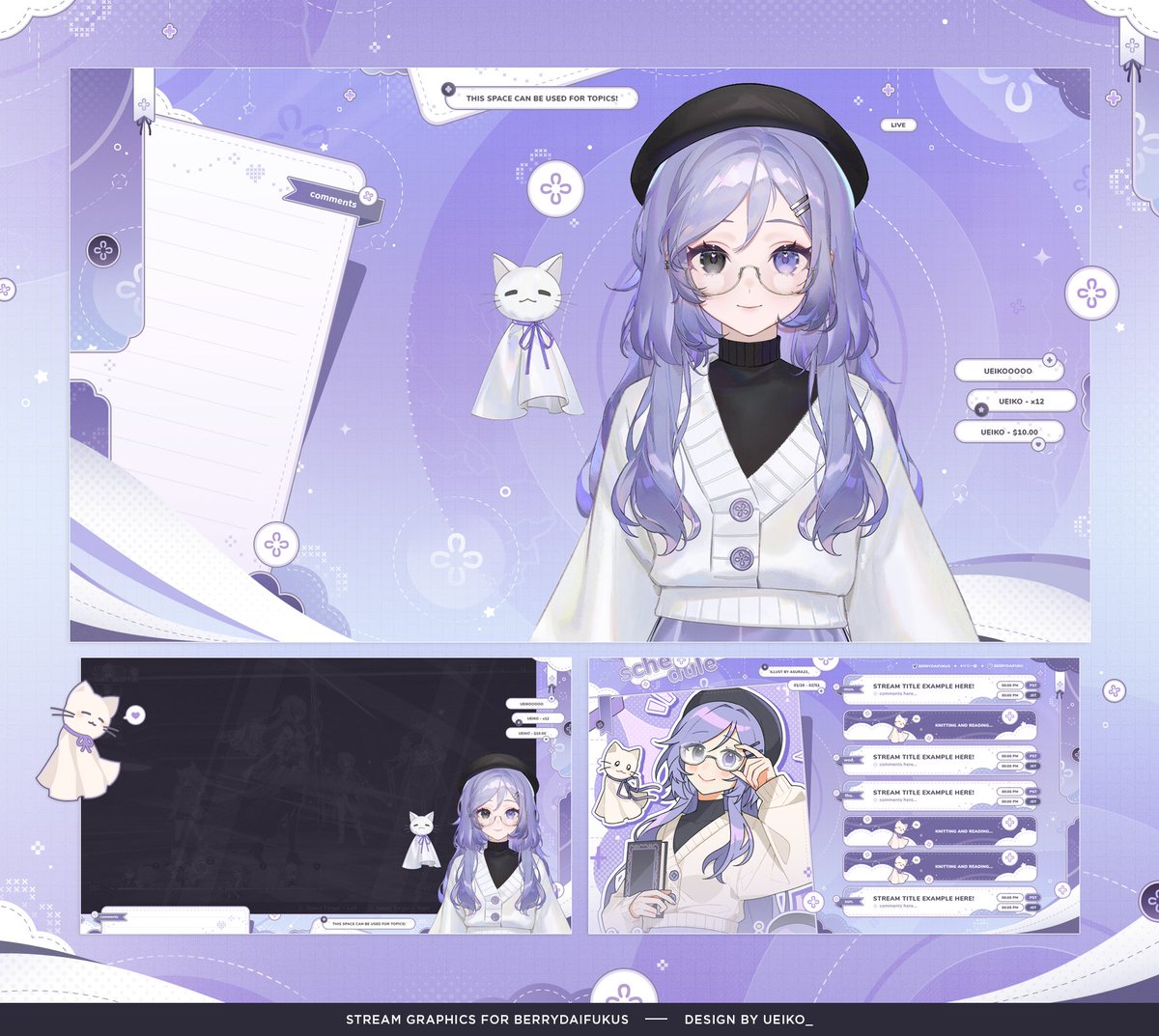 ueiko_'s tweet image. ㅡ stream graphics for @berrydaifukus 🧶

congratulations on your 3.0 debut, berry! thank you so much for your patience and for working with me 🤍

#ベリー絵 #VTuberAssets