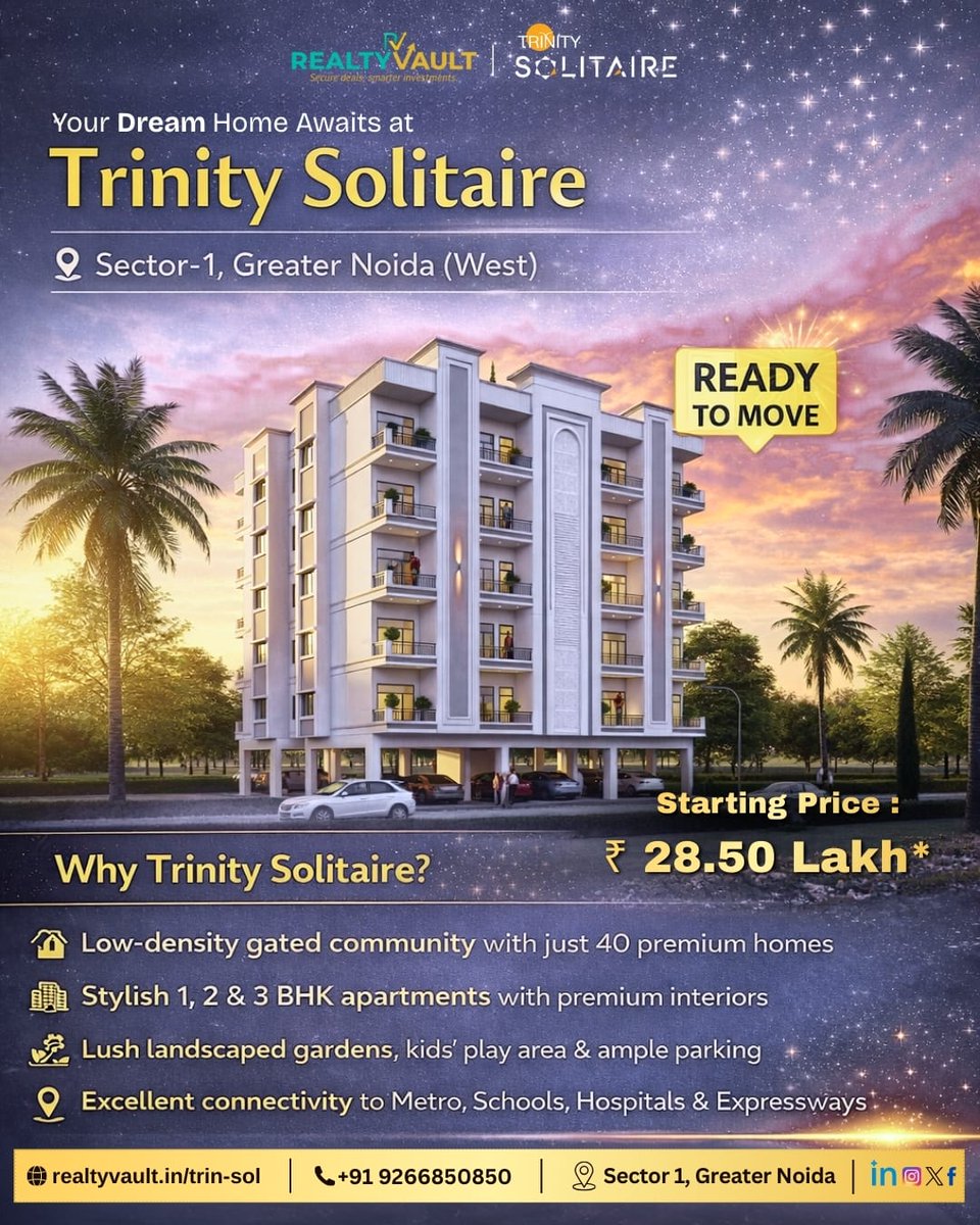 trinitysolitair's tweet photo. Ready-to-move homes at Trinity Solitaire, Sector-1, Greater Noida (W).
1, 2 & 3 BHK | Low-density living | Strong connectivity
Starting at โน28.50 Lakh*
๐ +91 9266850850
๐ https://t.co/KN2jNs9cDg
.
#trinitysolitaire #readytomovehomes #realestatenoida #greaternoidawest https://t.co/cu8NqVUjVU
