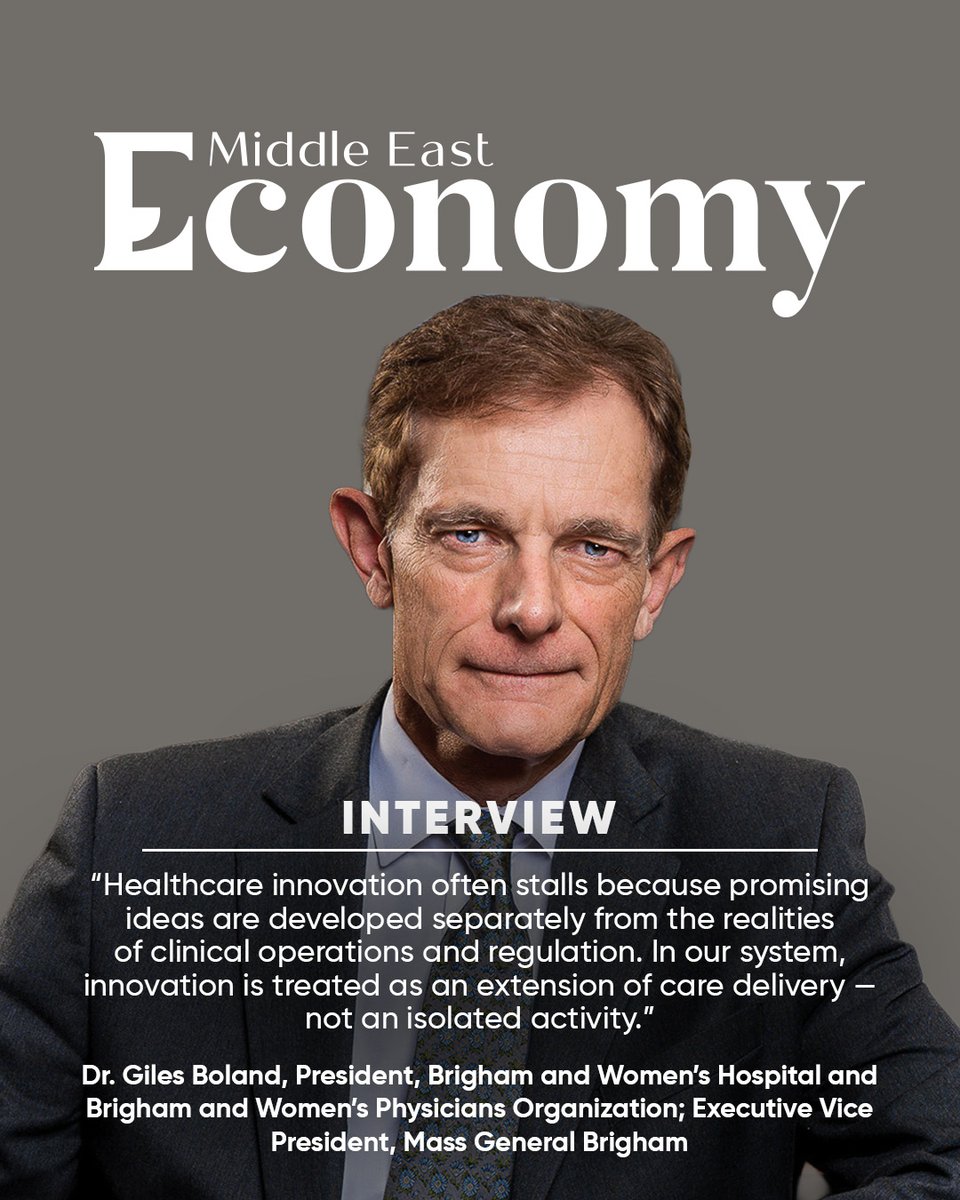Economy_ME's tweet image. Dr. Giles Boland, President of @BrighamWomens and Executive Vice President at @MassGenBrigham, talks to Economy Middle East about how large health systems execute transformative change. 

Full interview: economymiddleeast.com/news/mass-gene…

#UAE #Healthcare #Healthnews #research #clinical