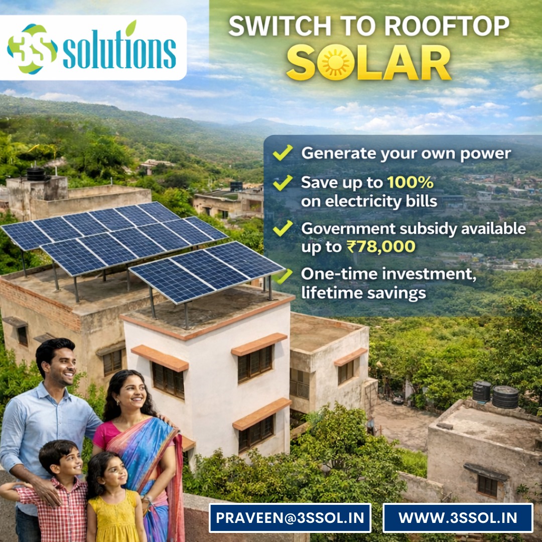 3s_Sol's tweet photo. Switch to Rooftop Solar and take control of your electricity bills ☀️
With 3S Solutions, generate your own power and enjoy long-term savings with a one-time investment

#RooftopSolar #3SSolutions #SolarEnergyIndia #GoSolar #PMsuryaGhar #GreenEnergy #SolarForHome #RenewableEnergy https://t.co/q5pT65AhZA
