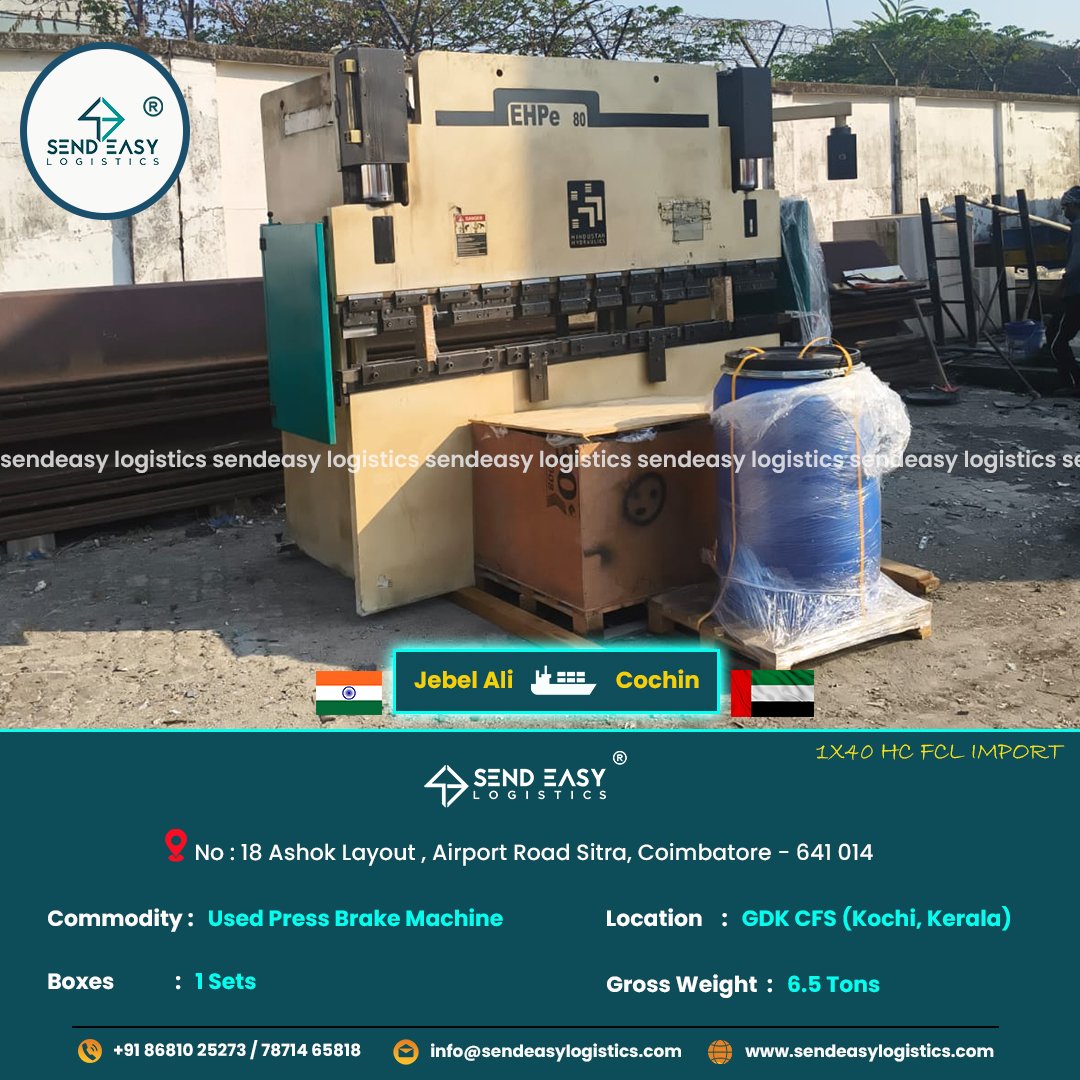 SendeasyL's tweet image. 🇰🇼 UAE - India 🇮🇳 
Used Machinery FCL Import Shipment Handled with Care &amp;amp; Cost-Effective Solutions

#sendeasylogistics #usedmachineryimport #pressbrakemachine #heavycargo #projectcargo #costeffectivelogistics #safehandling #industriallogistics #globalshipping