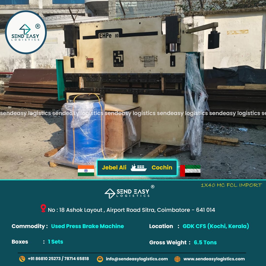 SendeasyL's tweet image. 🇰🇼 UAE - India 🇮🇳 
Used Machinery FCL Import Shipment Handled with Care &amp;amp; Cost-Effective Solutions

#sendeasylogistics #usedmachineryimport #pressbrakemachine #heavycargo #projectcargo #costeffectivelogistics #safehandling #industriallogistics #globalshipping