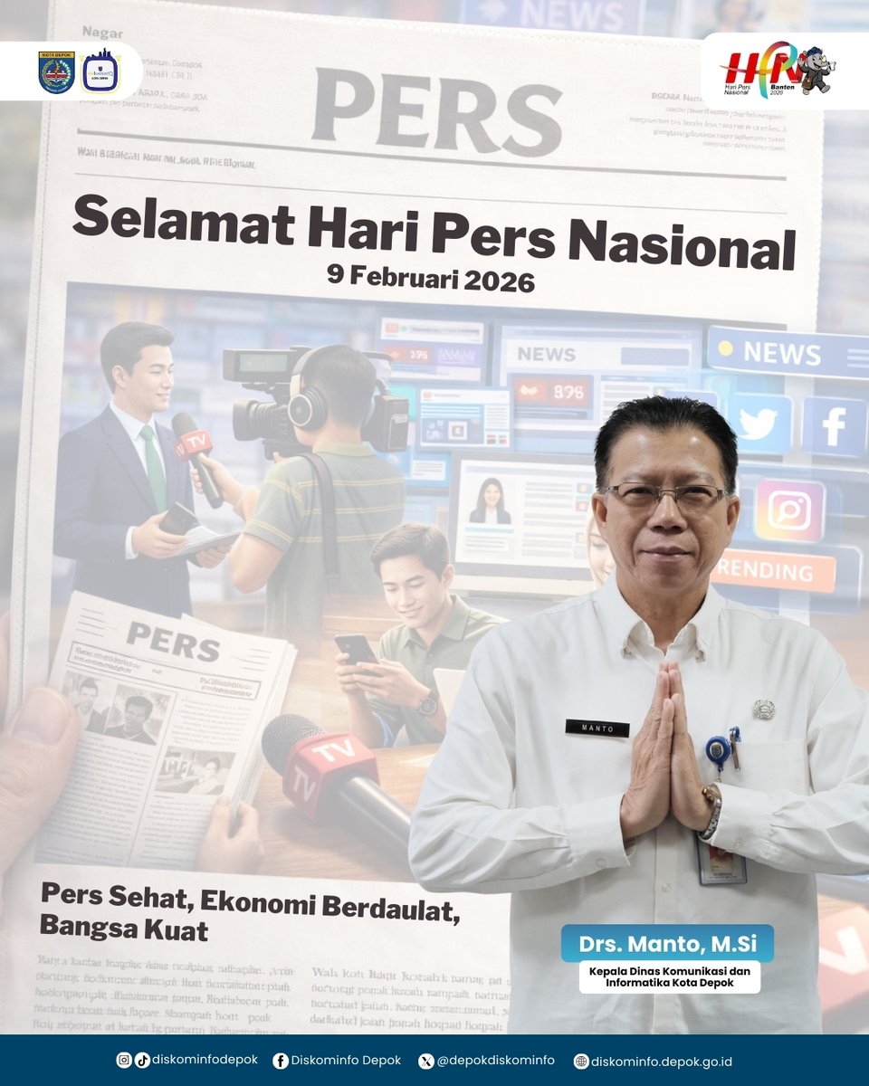 Selamat Hari Pers Nasional! 

Terima kasih kepada seluruh insan pers yang terus bekerja profesional dalam menyajikan informasi bagi masyarakat Kota Depok. 

#DiskominfoDepok #HariPersNasional #BersamaDepokMaju