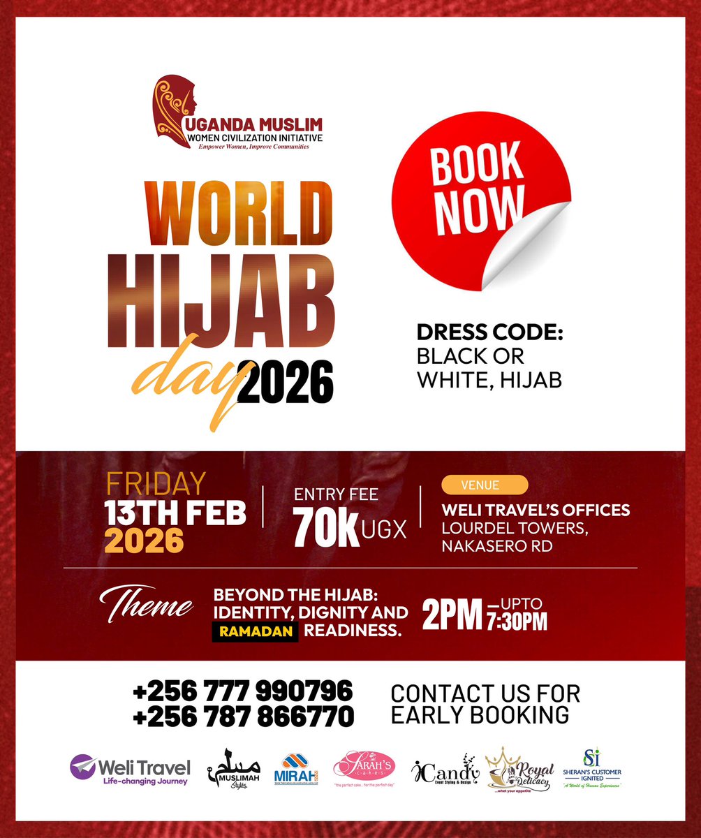 sham_namutebi's tweet photo. Book your ticket now.
It’s a  Beyond Hijab &amp; Ramathan vibes…  this Friday 13-02/26  @Weli Travel Offices- Lourdel Towers, 2:00 P.M, Ugx 70k, Black or White Hijab. #WorldHijabDay #Icandy @umwci @Sarah’s Cake Uganda @Mirah Metal Fabrications @welitravel https://t.co/sRjSXBKr8a