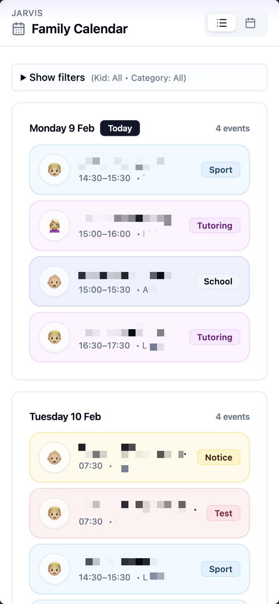 Built a family calendar bot using <a href="/openclaw/">OpenClaw🦞</a> to help our family track events and schedules for all the kids. Manually doing this required daily checks of digital hubs for each school x 3, reading through weekly newsletters to find ad-hoc events, and monitoring whatsapp groups for