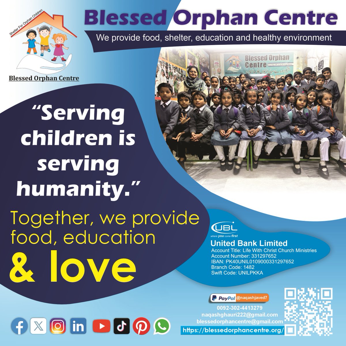 CentreBlessed's tweet image. “Serving children is serving humanity.”
Together, we provide food, education &amp;amp; love lessedorphancentre@gmail.com
🌐 blessedorphancentre.org
#SupportInNeed #childwelfare #viralpost2025シ2025 #viralpost2026シ #viralpost2025シ2025 #orphanageinlahore #orphanageinpakistan