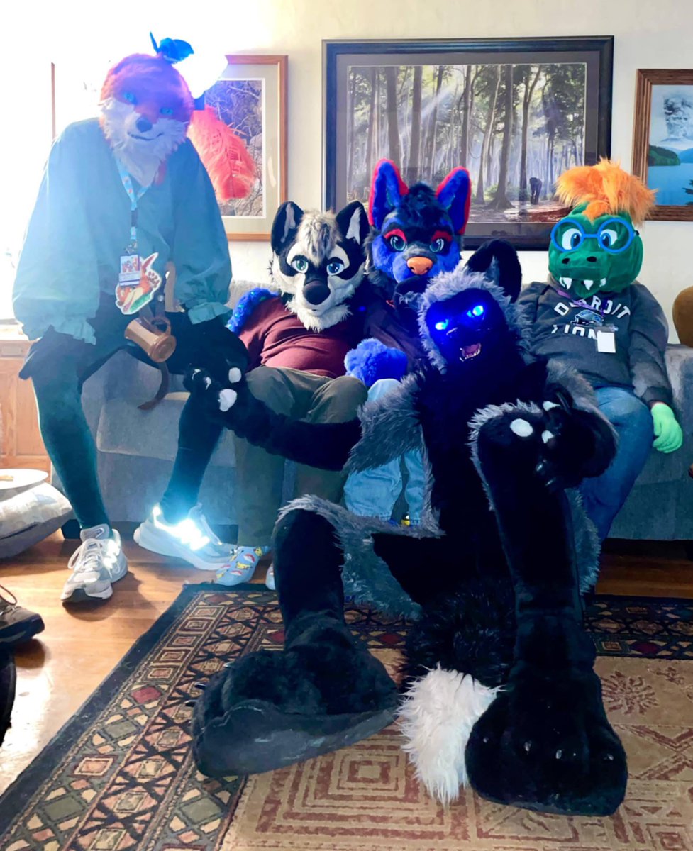 Some of us furries posing at our friends superbowl party