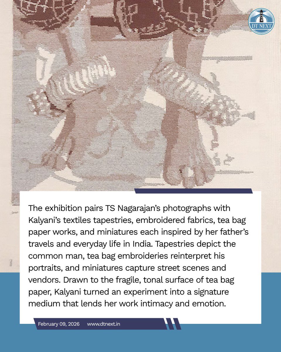 dt_next's tweet photo. Textile artist Kalyani Pramod’s exhibition Tribute to My Father is a homage to her father, renowned photojournalist TS Nagarajan. By reimagining his photographs through textiles, she weaves memory, image and craft into a narrative shaped by legacy and material.

🖋️@merinjames https://t.co/gkpPd0vnhA
