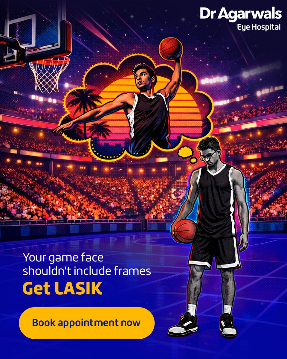 dragarwals_eye's tweet image. Whether it's basketball, football, or any sport, glasses can slow you down.

Opt for LASIK and play without limits. Book your appointment now: bit.ly/3SJSiuV

#LASIK #VisionCorrection #FreedomFromGlasses #SeeWithoutGlasses #DrAgarwalsEyeHospital
