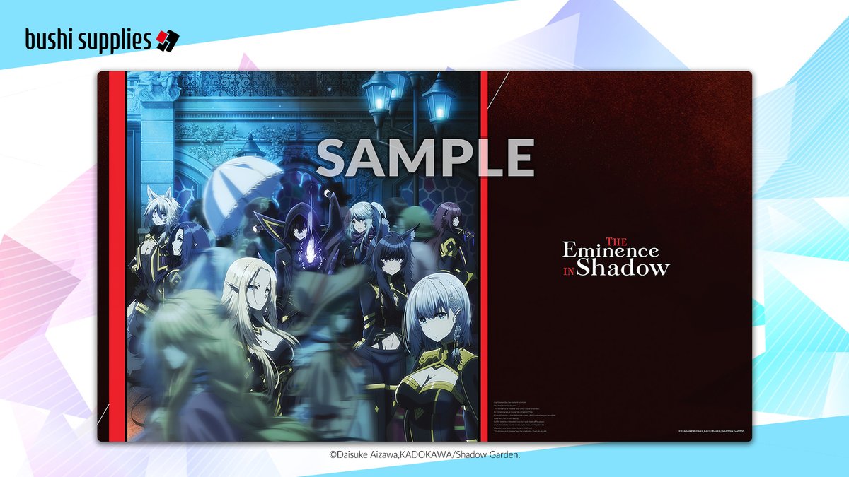 BushiroadGlobal's tweet image. 🏷️ #BushiSupplies 🏷️  

Play from the shadows, win in the spotlight with playmats featuring artwork from The Eminence In Shadow! Preorders available from your local stores now! ⚔️

🔗  bit.ly/supplies-rpm16a
🔗  bit.ly/supplies-rpm16b

#Bushiroad #EminenceInShadow #TCG