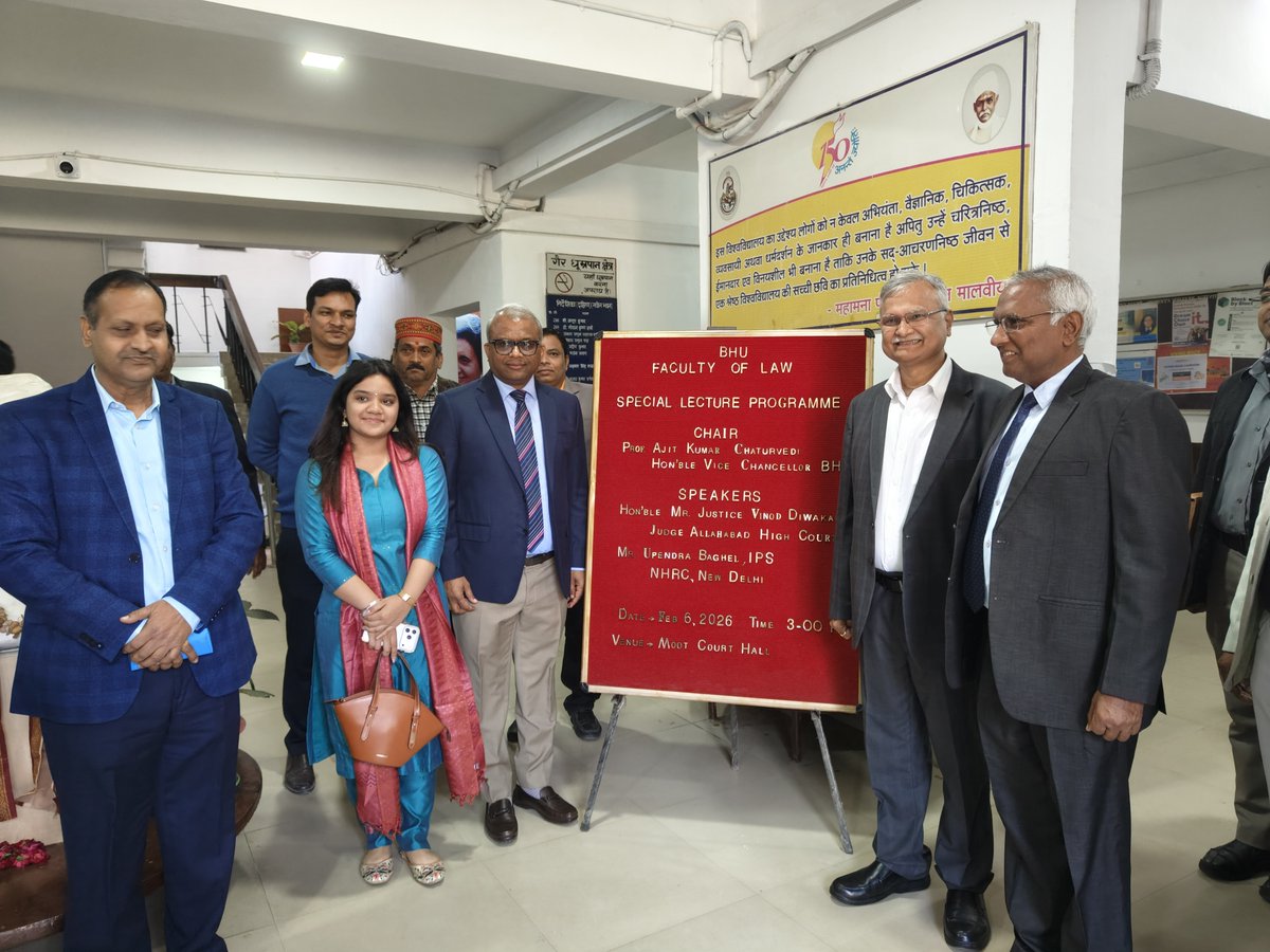 UpendraBaghel_'s tweet photo. On 6 Feb 2026, delivered a special lecture @LawFaculty @BHU on insights of #InternationalCriminal #Investigations #Prosecutions & relevance to domestic crimes. It followed after an eloquent lecture by @JusticeDiwakar on ViksitBharat & Collaborative Governance: Role of Judiciary. https://t.co/0PFdzlkmxZ