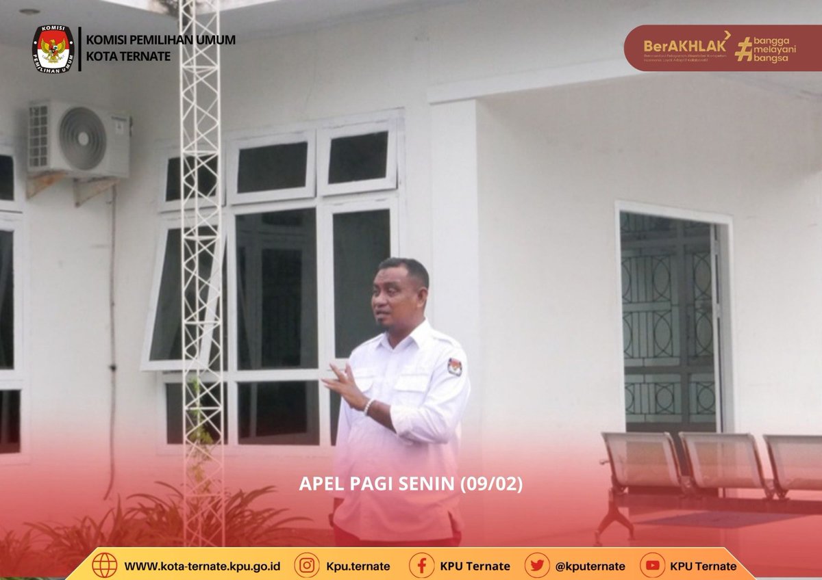 kputernate's tweet photo. #TemanPemilih, KPU Kota ternate melaksanakan Apel pagi yang berlangsung di halaman kantor KPU Kota Ternate, bertindak sebagai pembina Apel kali ini Ketua KPU Kota Ternate, M. Zen A. Karim.

Hadir dalam Apel, Kepala Sub. Bagian dan Staf Sekretariat.

#KPUMelayani https://t.co/vf7HD53RRH