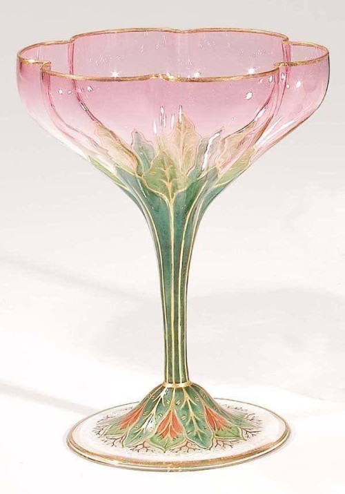 artinsociety's tweet image. A perfect excuse to have a glass of champagne! ~ J &amp;amp; L Lobmeyr art nouveau champagne glass, with enamelling on stem (c 1900, Vienna)
