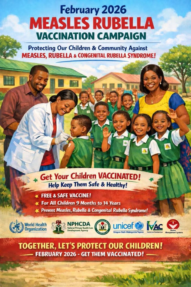 iajiya's tweet photo. 🛑 One small jab. A lifetime of protection. Measles &amp; Rubella are not “just childhood illnesses” — they can cause blindness, brain damage, miscarriage, and even death. 💉 The Measles–Rubella (MR) vaccine is safe, free, and effective.👶🏽👧🏾 It protects our children.#MeaslesRubella https://t.co/eG4DqDJF9F