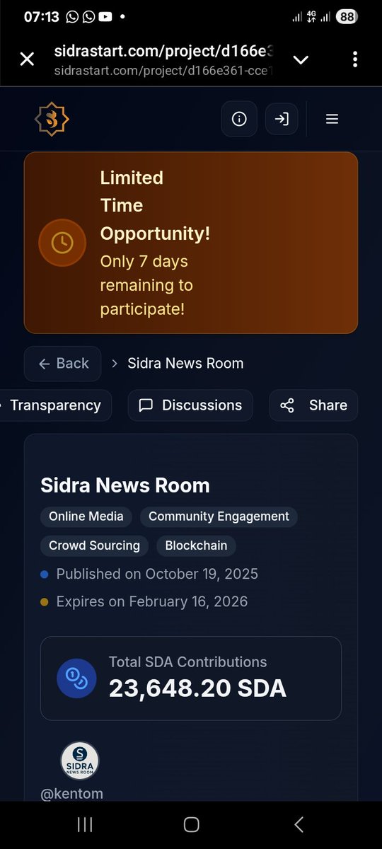 Official Sidra News Room Notice: The Sidra Project Enters Its Final 7 Days to Expiration

Project Link 

sidrastart.com/project/d166e3…

<a href="/sidrachain/">SidraChain</a>
<a href="/maljefairi/">محمد الجفيري</a> 
<a href="/Sdamarketonline/">FalconBay Worldwide $FBAY</a>
<a href="/KenTom49411192/">KenTom</a>