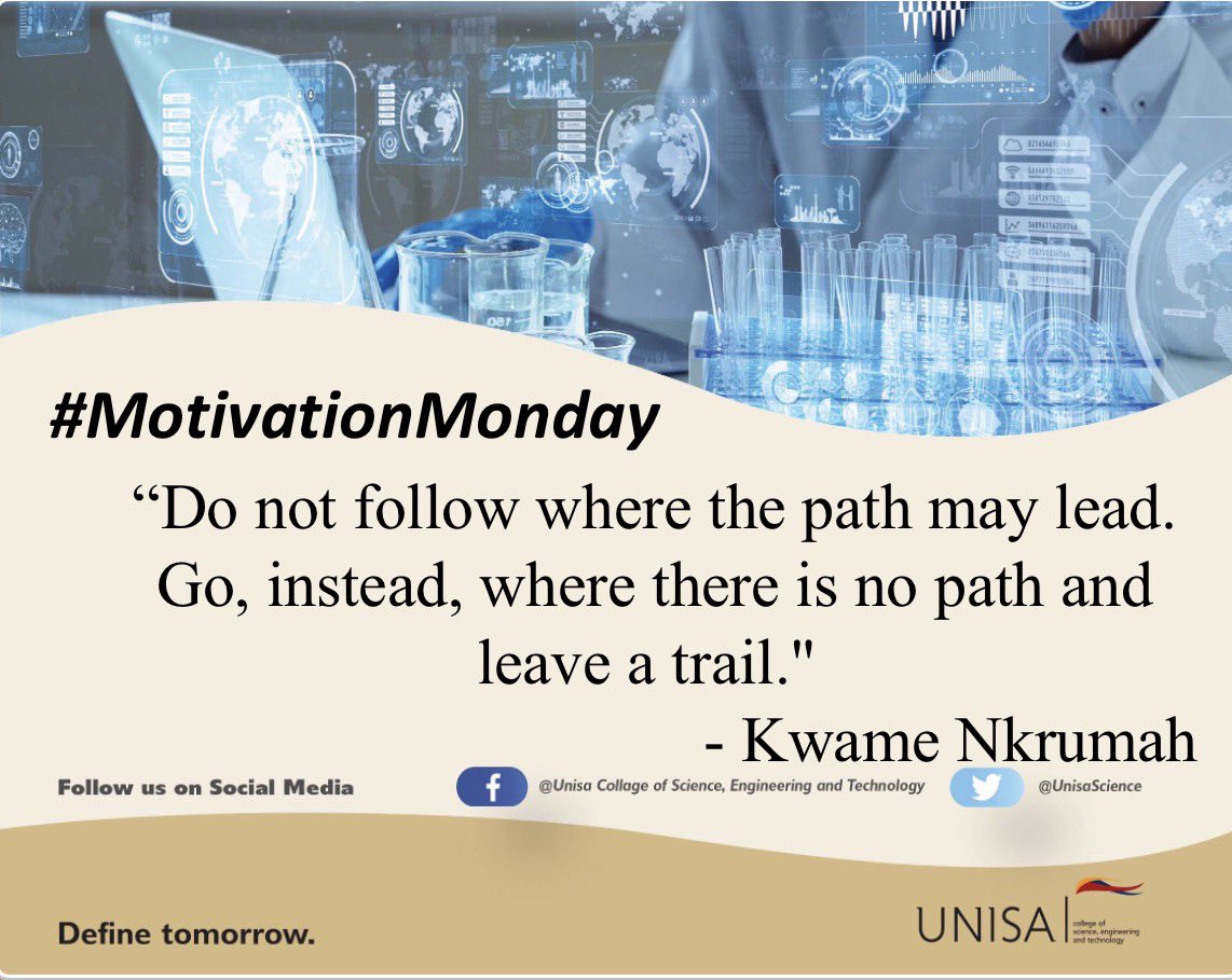UnisaCSET's tweet image. #MotivationMonday #UNISA #CSET
#Unisa150andBeyond