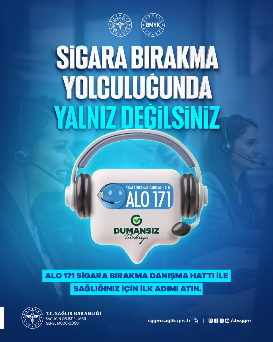 Sigara bırakma yolculuğunuzda yalnız değilsiniz. 

Alo 171 Sigara Bırakma Danışma Hattı ile dumansız bir yaşama şimdi başlayın. 

Şimdi değilse ne zaman?

#SağlıklıTürkiyeYüzyılı
#KoruyanGeliştirenSağlık
#DumansızTürkiye
#SigaraBırakmaGünü