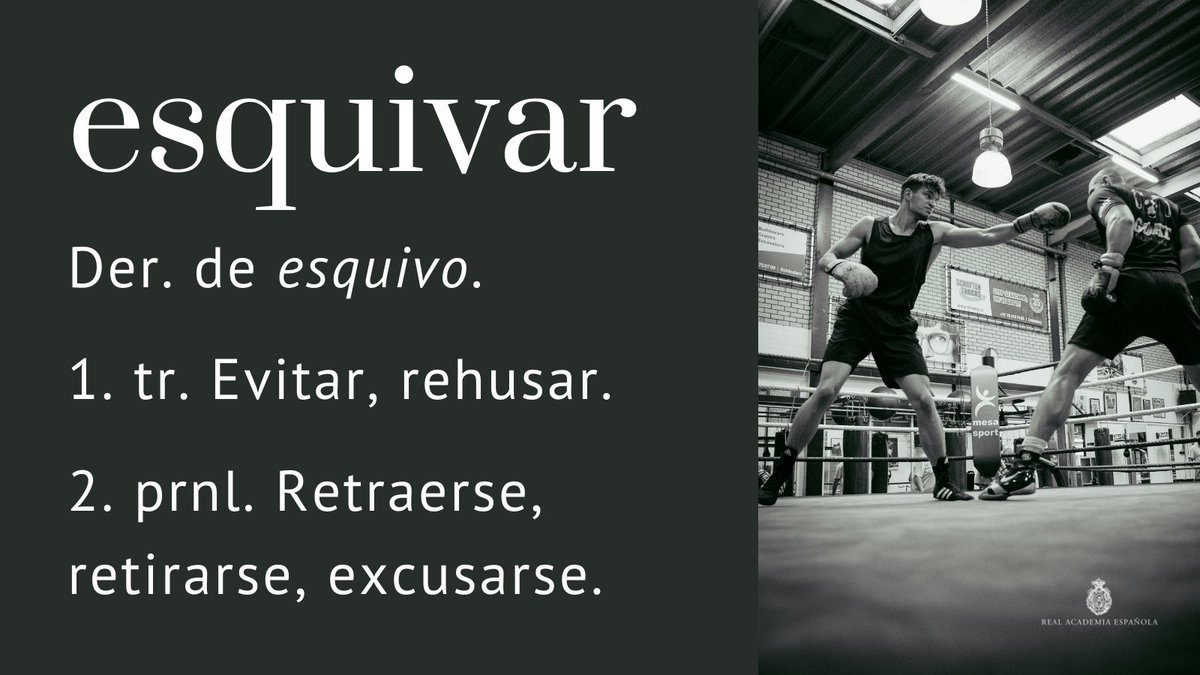 #PalabraDelDía | esquivar

Este verbo procede del adjetivo «esquivo», que podría tener su origen en el alto alemán medio «schiech» ‘tímido’: ow.ly/iwgh50Y9gcb. Un ejemplo de uso del «Diccionario del estudiante» (ow.ly/Wqcj50Y9gca): «Ha estado esquivándome toda la
