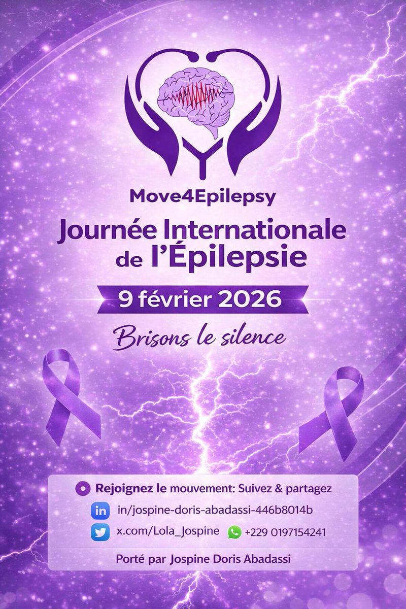 𝗝𝗼𝘂𝗿𝗻𝗲́𝗲 𝗜𝗻𝘁𝗲𝗿𝗻𝗮𝘁𝗶𝗼𝗻𝗮𝗹𝗲 𝗱𝗲 𝗹’𝗘́𝗽𝗶𝗹𝗲𝗽𝘀𝗶𝗲 | 09 février

Au Bénin, cette journée passe encore presque inaperçue.
Pourtant, l’épilepsie est bien une réalité chez nous.
Aujourd’hui, je choisis de relayer, de sensibiliser et de briser le silence.
