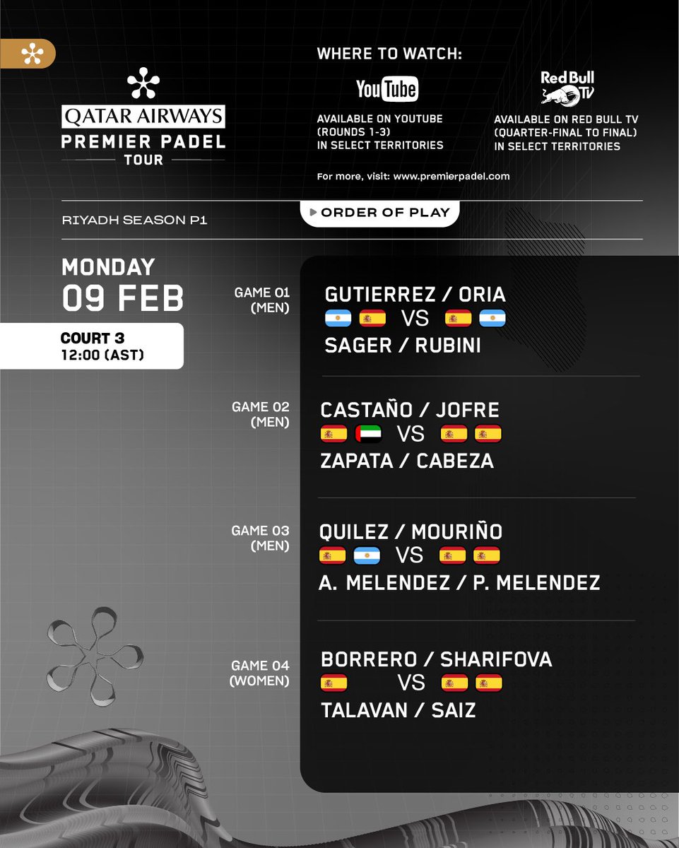 premierpadel's tweet photo. 𝘐𝘵’𝘴 𝘣𝘦𝘦𝘯 𝘢 𝘸𝘩𝘪𝘭𝘦... 𝙖𝙣𝙙 𝙬𝙚'𝙧𝙚 𝙗𝙖𝙘𝙠 👀

⏰ Timezones below
📊 Live scores &amp; results on the official Premier Padel app on iOS and Android

#PremierPadel #RiyadhSeasonP1 https://t.co/NCy4M4XClQ