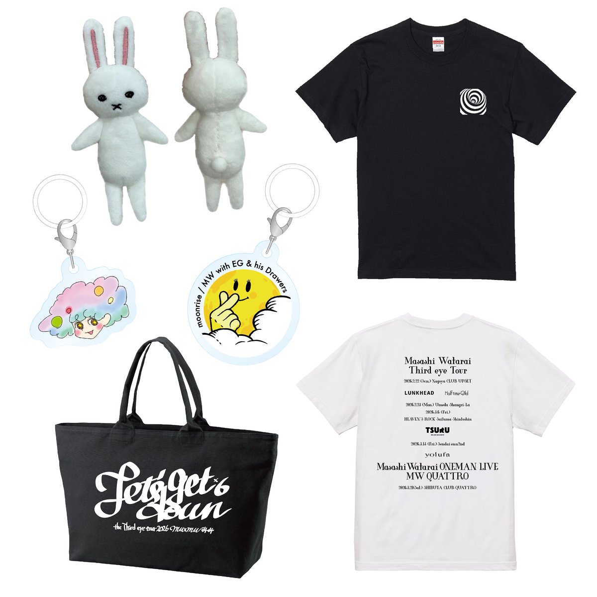PEACE_MAKER_BAJ's tweet photo. ／
📢#渡會将士「Third eye Tour」グッズ販売開始!!
＼
・Third eye Tシャツ
・Let’s get downトートバッグ
・moonrise＆パステルちゃんアンブレラマーカー
・虚無うさぎマスコット

是非この機会にお買い求め下さい!!
▽ご購入はこちら
https://t.co/cvDuuAMONl
#ThirdeyeTour https://t.co/IuMGKEwAzv