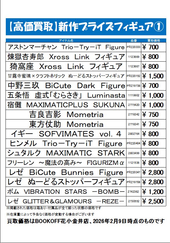 プライズフィギュア高価買取リスト更新いたしました‼️ お売り
